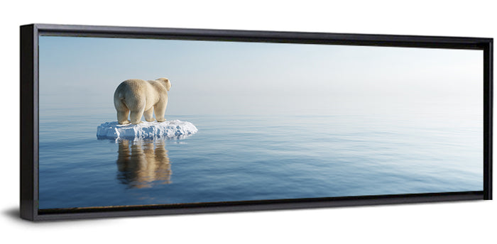 Lone Polar Bear on Ice Floe Wall Art as a framed canvas