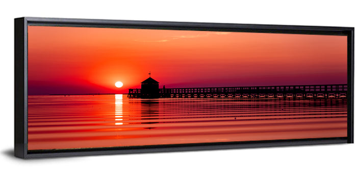 Wooden Pier at Sunset Wall Art as a framed canvas