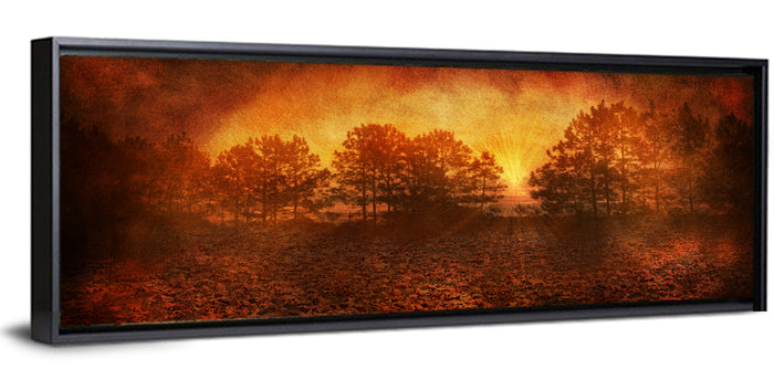 Autumn Forest Sunset Wall Art as a framed canvas