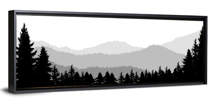 Foggy Mountain Silhouettes Wall Art as a framed canvas