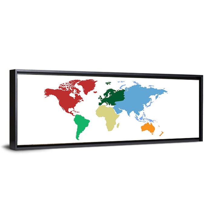 Color Coded World Map Wall Art as a framed canvas