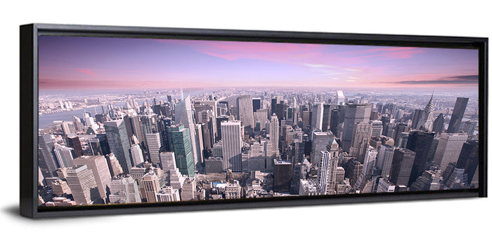 Midtown Manhattan Skyline in Purple Haze Wall Art as a framed canvas