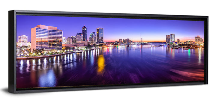 Jacksonville Twilight Skyline Wall Art as a framed canvas