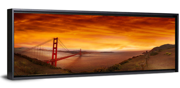 Golden Gate Bridge at Sunset Wall Art as a framed canvas