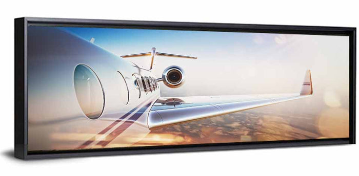 Private Jet Wing Close Up Wall Art as a framed canvas