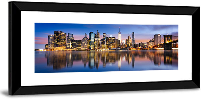 Manhattan Skyline at Twilight Wall Art as a framed print