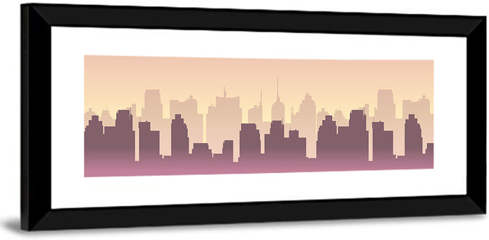 Silhouetted City Skyline Wall Art as a framed print