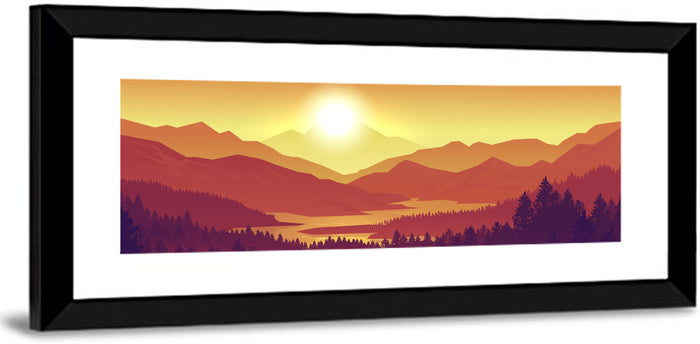Sunset Pines and Layered Mountains Wall Art as a framed print