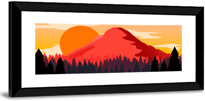 Stippled Red Mountain Sunset Wall Art as a framed print