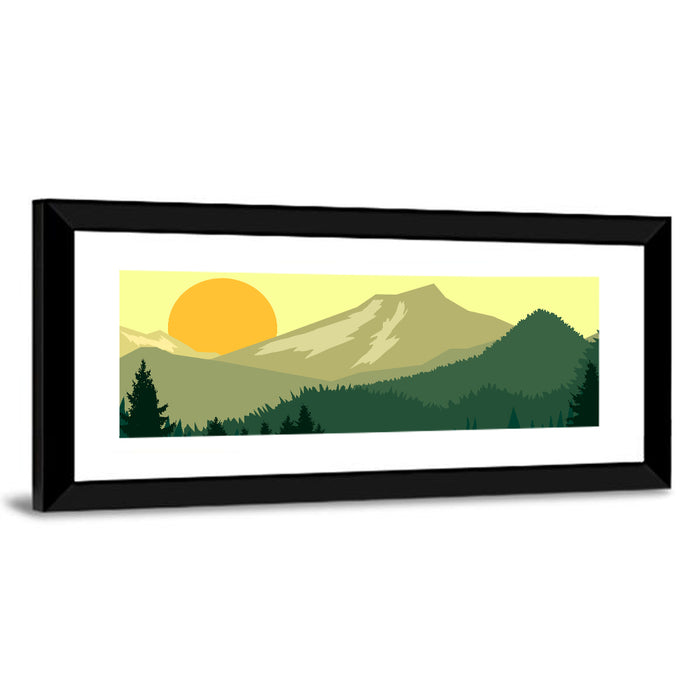 Sunset Over Green Mountains Wall Art as a framed print