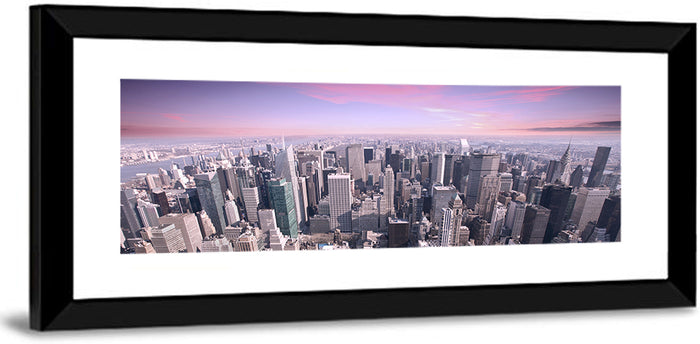 Midtown Manhattan Skyline in Purple Haze Wall Art as a framed print