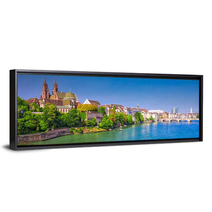 Basel Old City Riverside Wall Art as a framed canvas