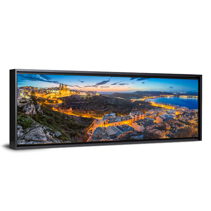 Mellieha Bay at Dusk Wall Art as a framed canvas