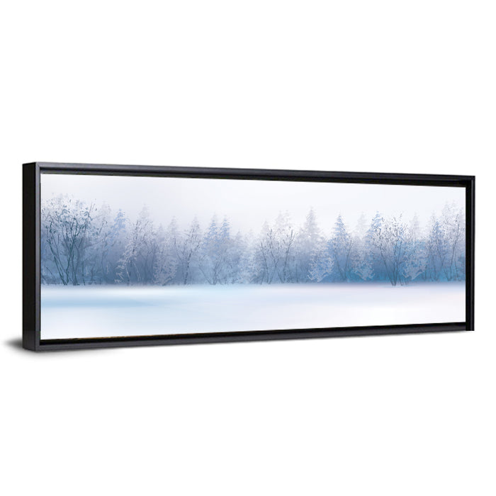 Misty Winter Forest Illustration Wall Art as a framed canvas