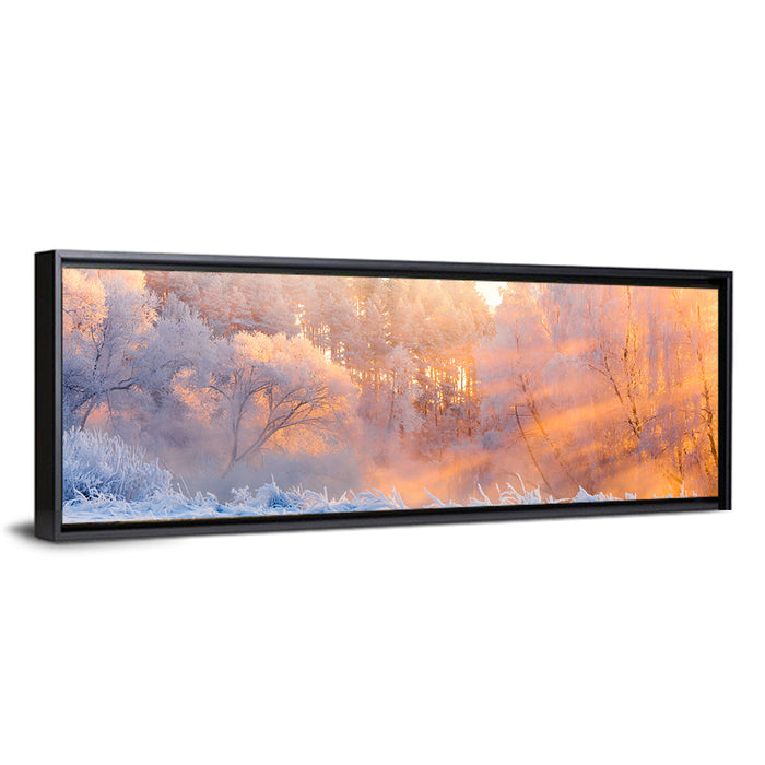 Sunlit Winter Forest Wall Art as a framed canvas