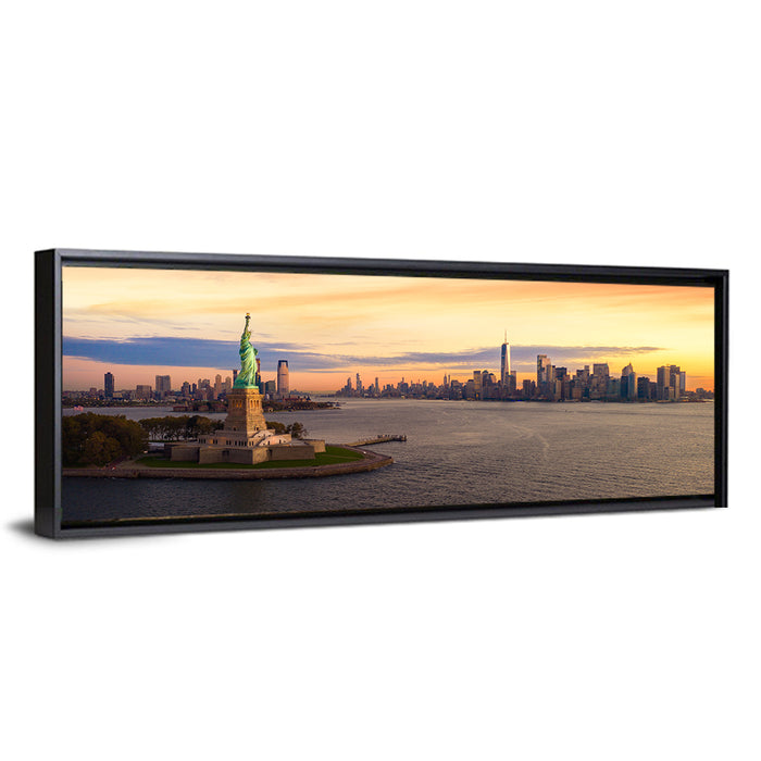 Statue of Liberty Golden Hour Wall Art as a framed canvas