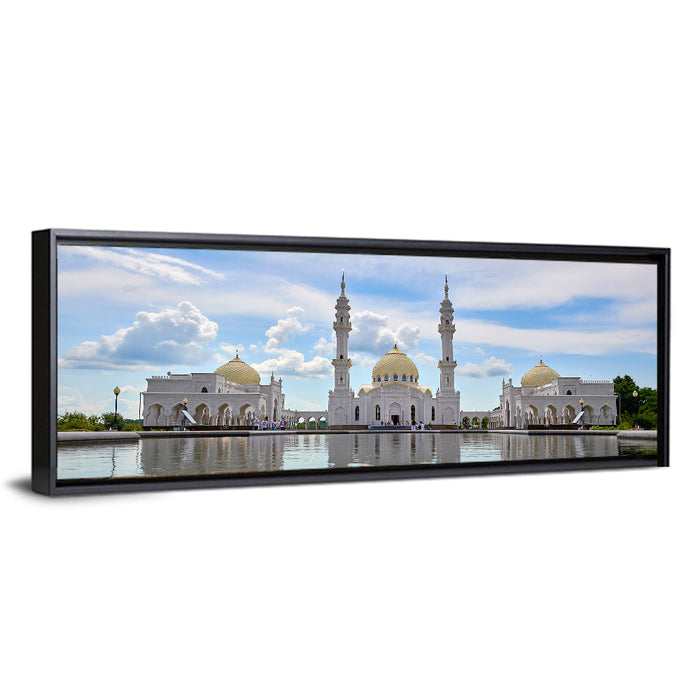 Bolgar White Mosque Reflection Wall Art as a framed canvas