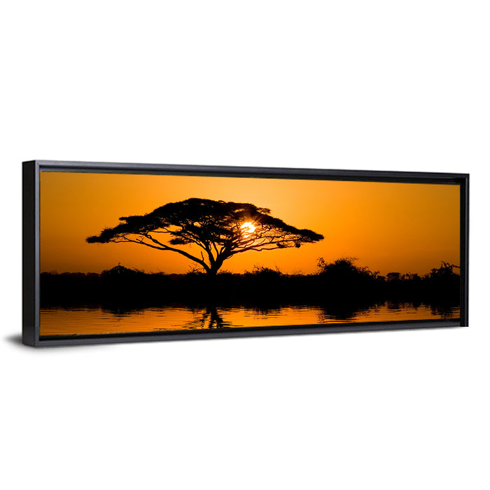 Acacia Tree at Sunrise Wall Art as a framed canvas