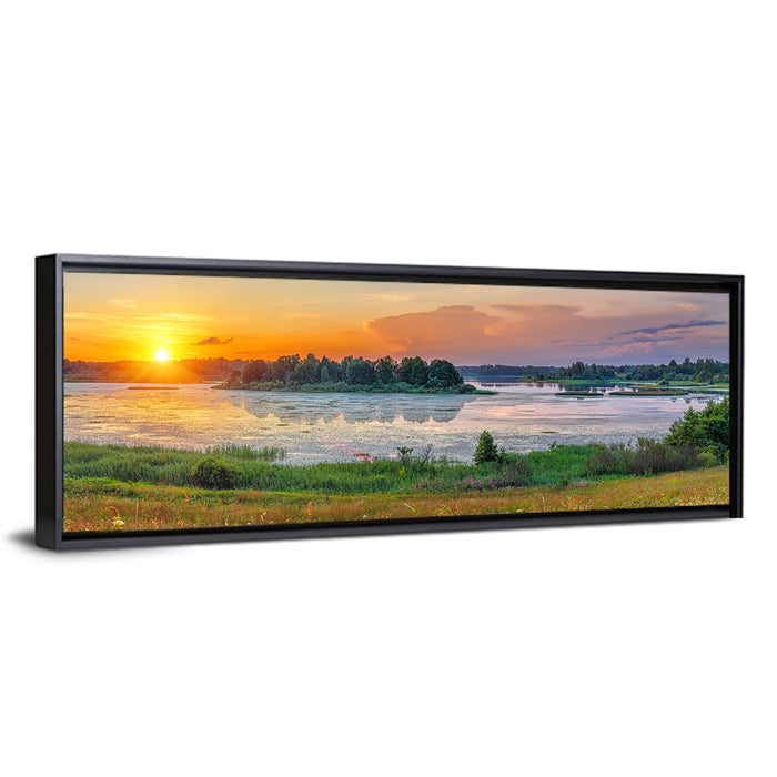 Sunset Over Lake Wall Art as a framed canvas