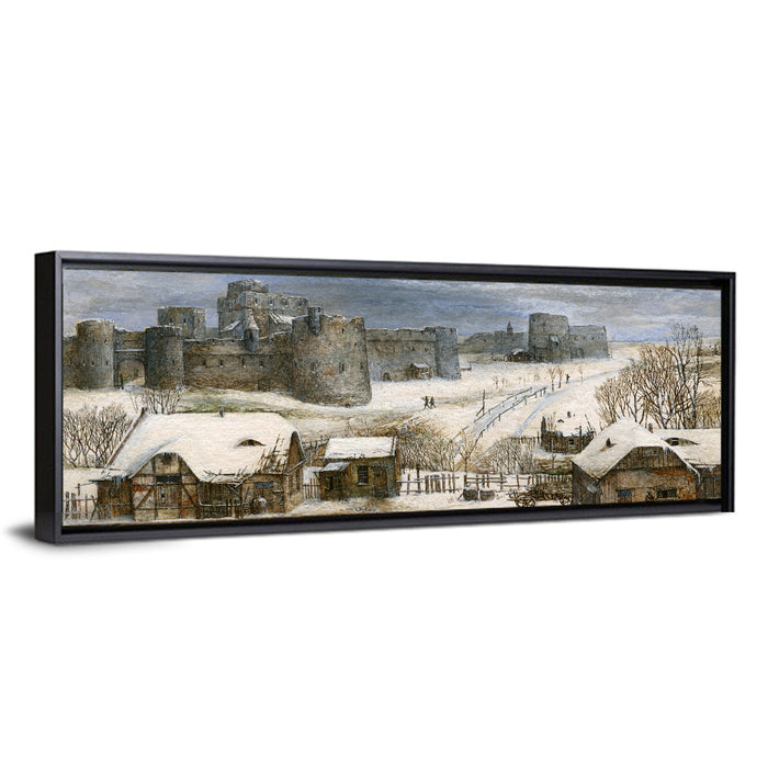Snowbound Medieval Fortress Wall Art as a framed canvas