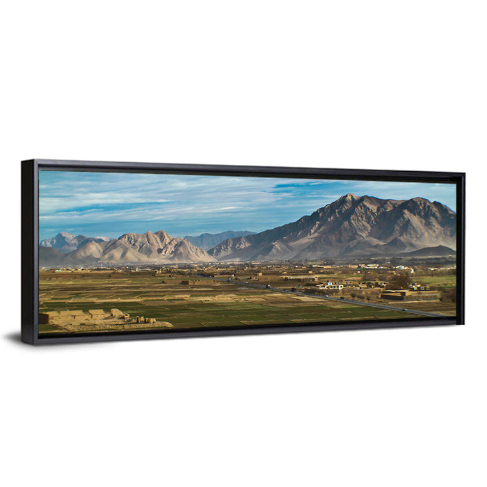 Patchwork Farmland Landscape Wall Art as a framed canvas
