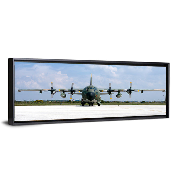 Camo Military Transport Aircraft Wall Art as a framed canvas