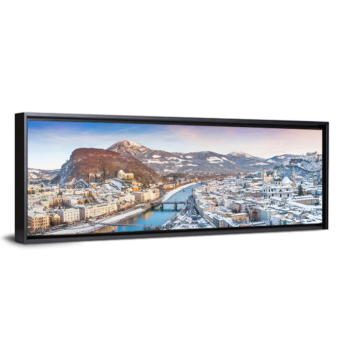 Salzburg Winter Skyline Wall Art as a framed canvas