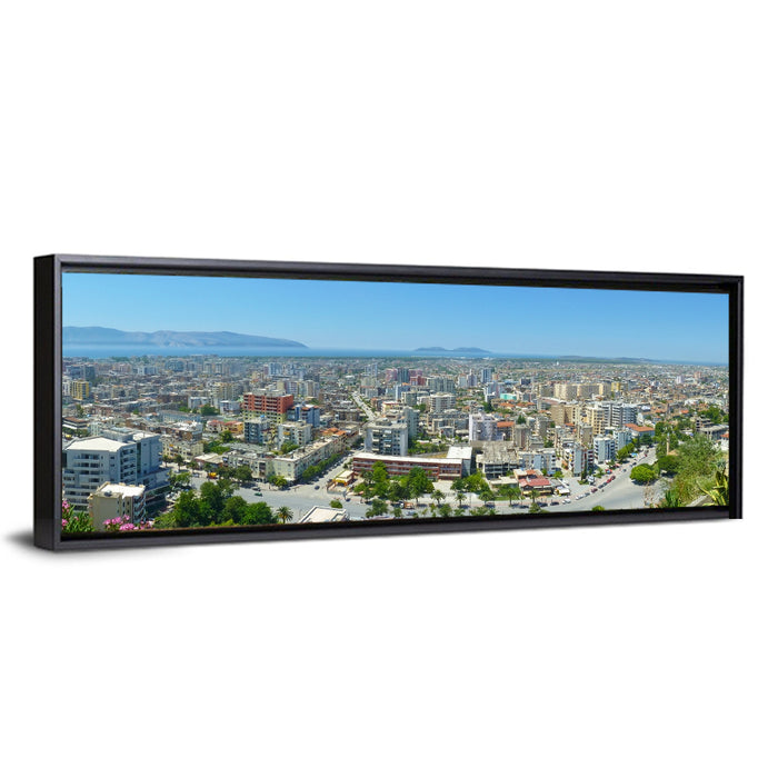 Vlore Coastal Cityscape Wall Art as a framed canvas