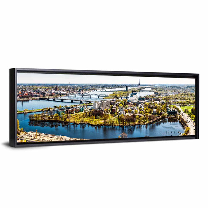 Riga Daugava River View Wall Art as a framed canvas