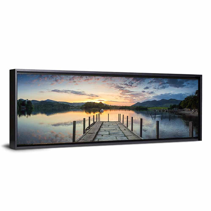 Derwent Water Stone Pier Sunset Wall Art as a framed canvas