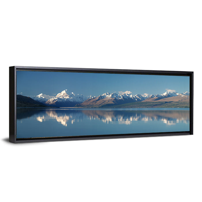 Mount Cook Reflection Over Lake Pukaki Wall Art as a framed canvas