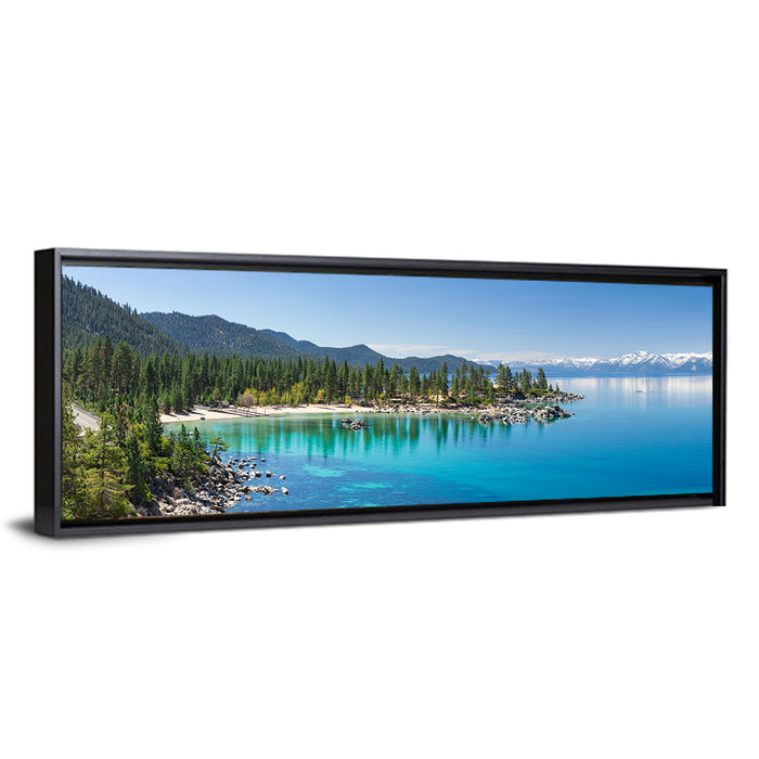 Lake Tahoe Turquoise Shoreline Wall Art as a framed canvas