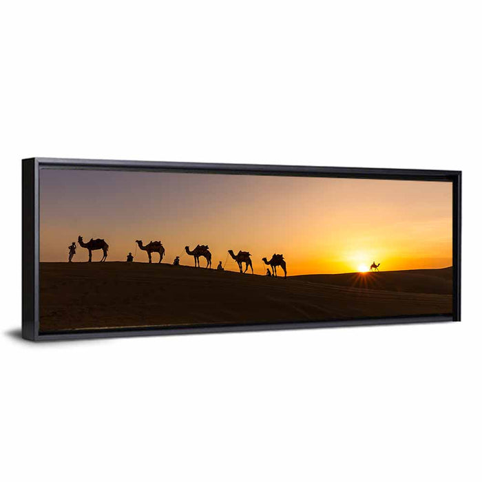 Thar Desert Camel Caravan Wall Art as a framed canvas