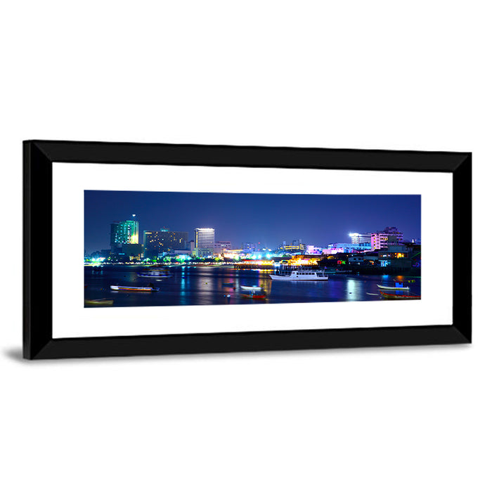 Pattaya Bay Night Skyline Wall Art as a framed print
