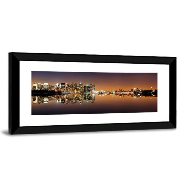 Manhattan Twilight Reflection Wall Art as a framed print