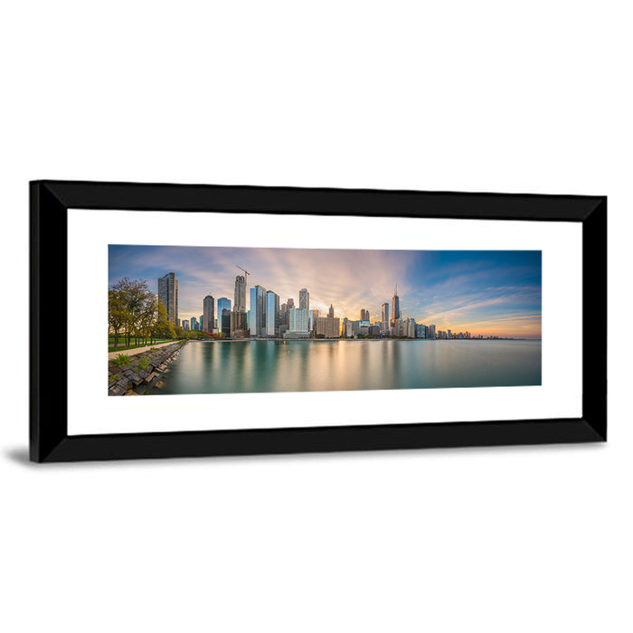 Chicago Skyline at Golden Hour Wall Art as a framed print