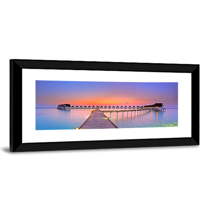 Maldives Boardwalk at Sunset Wall Art as a framed print