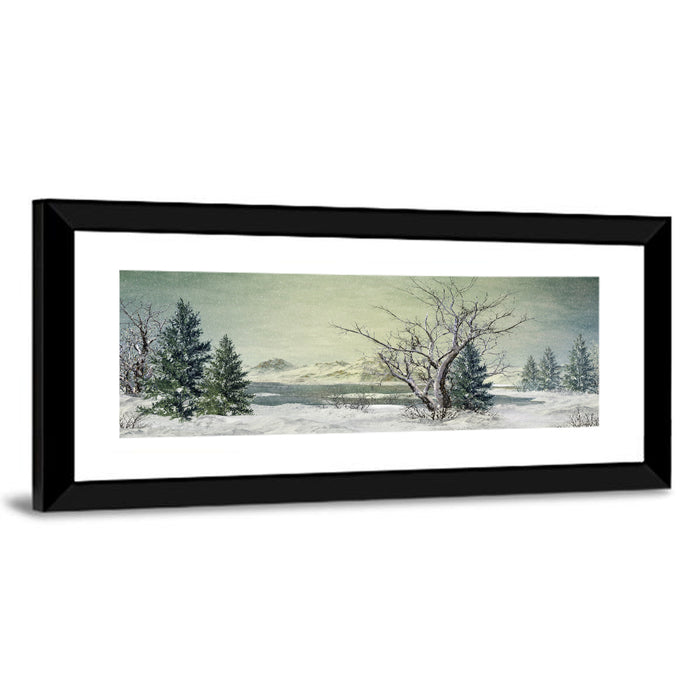 Leafless Tree at Winter Lake Wall Art as a framed print
