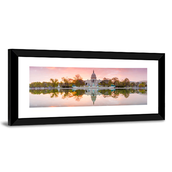 United States Capitol Sunrise Reflection Wall Art as a framed print