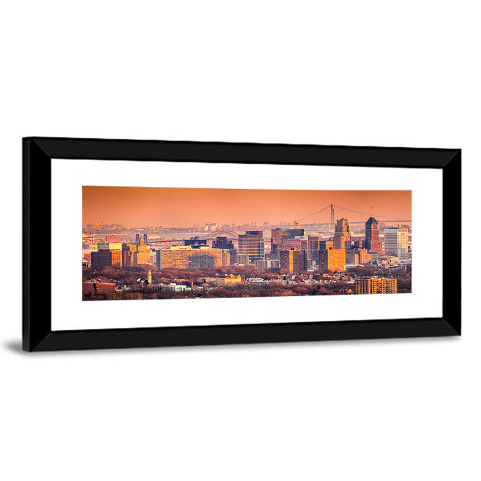 Newark Golden Hour Skyline Wall Art as a framed print