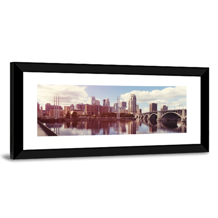 Minneapolis Skyline at Third Avenue Bridge Wall Art as a framed print