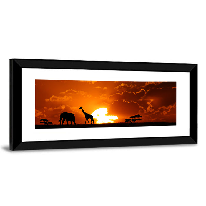Safari Sunset Silhouettes Wall Art as a framed print
