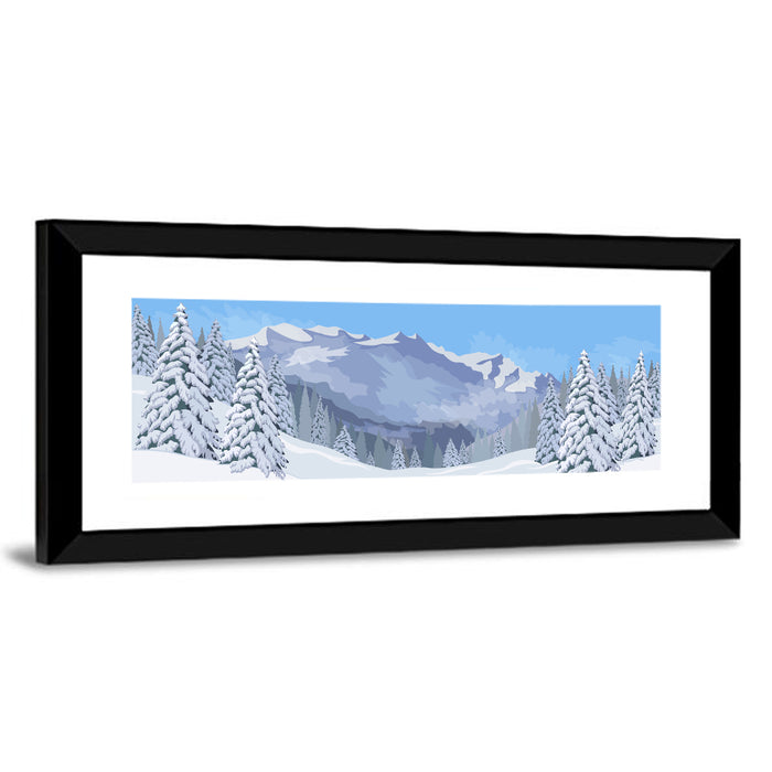 Blue Winter Mountain Illustration Wall Art as a framed print