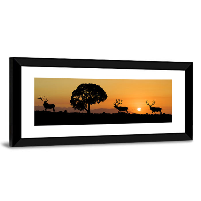 Bull Elk Sunset Silhouette Wall Art as a framed print