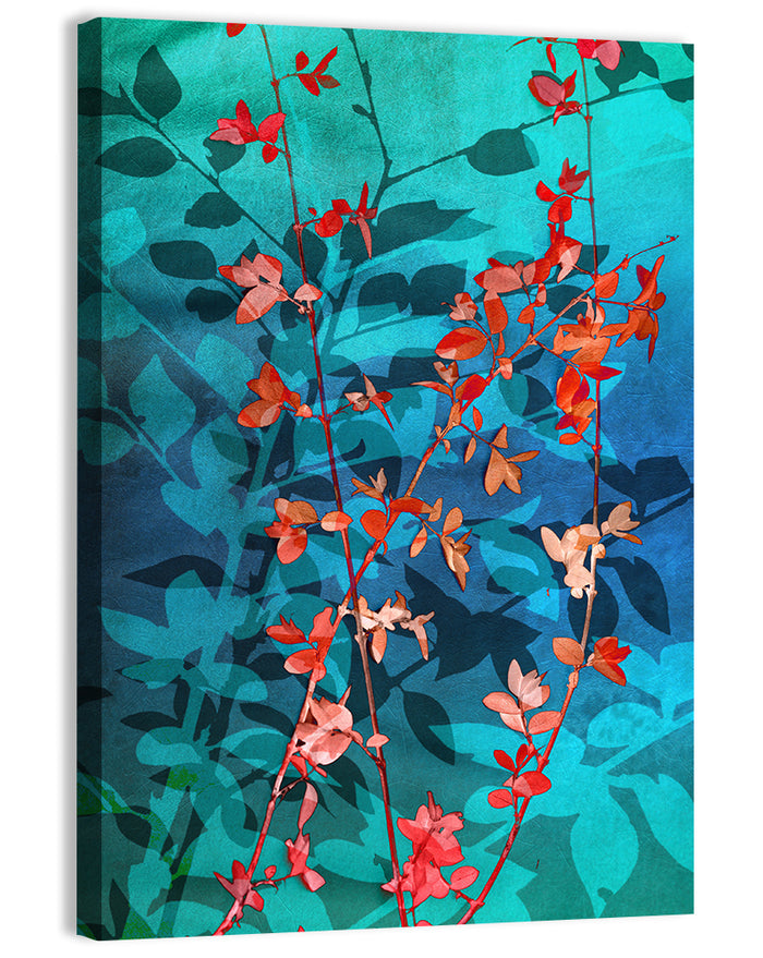 Red Leaf Branches Wall Art as a canvas print