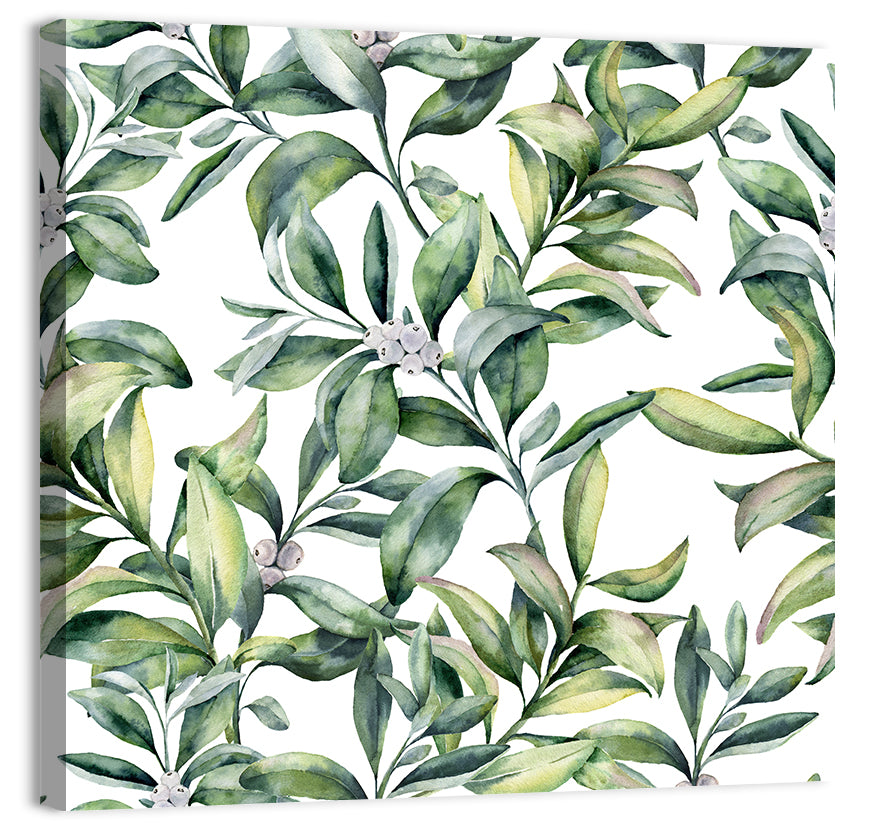 Snowberry Leaves Pattern Wall Art, canvas print, square