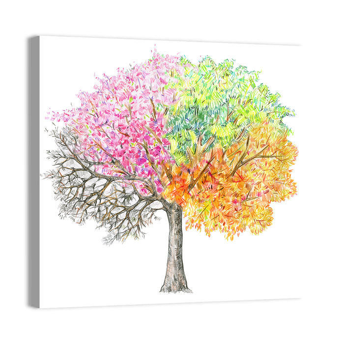 Four Seasons Tree Illustration Wall Art as a canvas print
