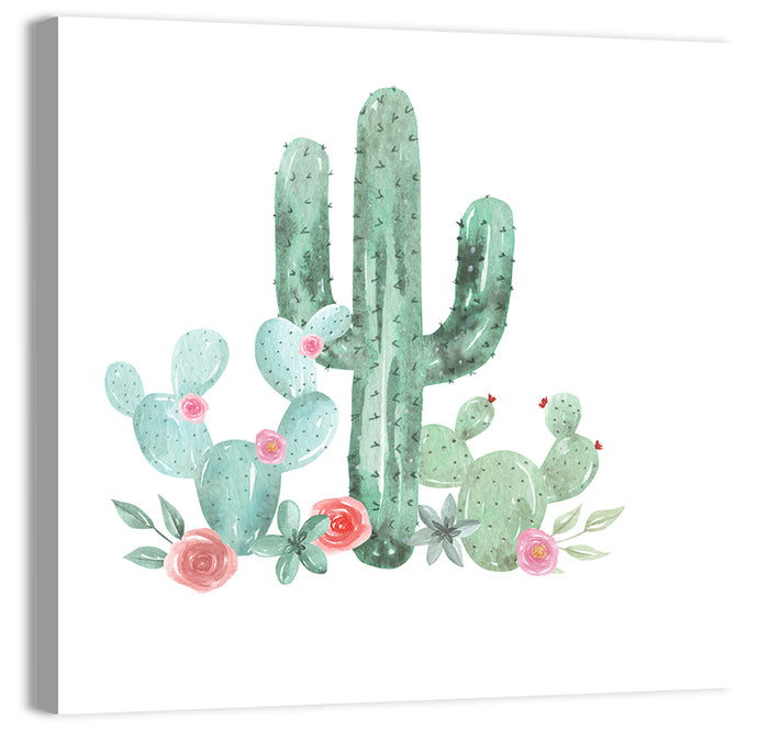 Watercolor Cactus Bouquet Wall Art as a canvas print