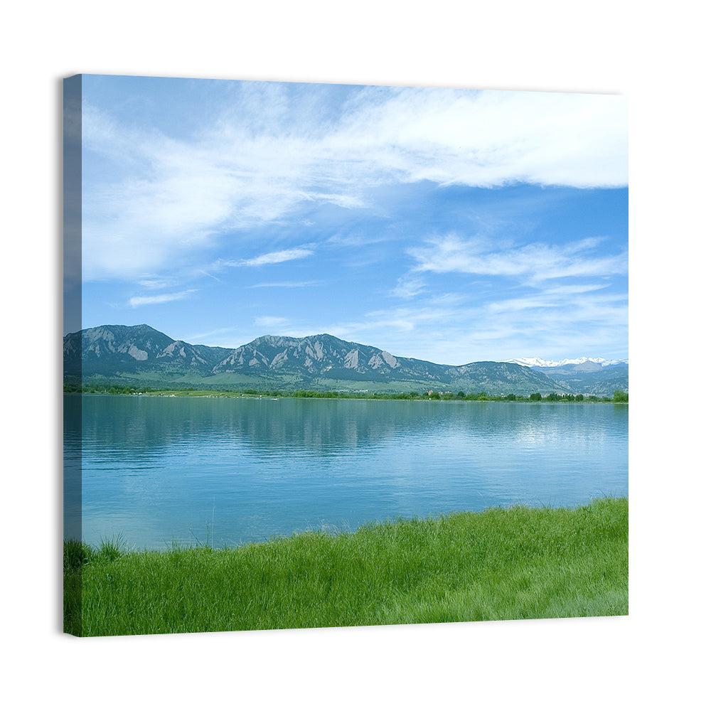 Boulder Reservoir and Flatirons Wall Art, canvas print, square
