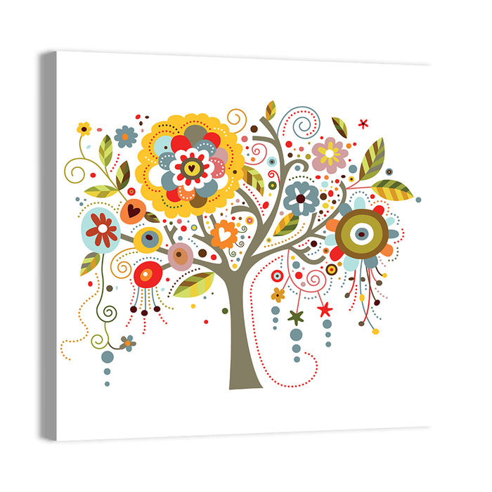 Whimsical Floral Tree Illustration Wall Art as a canvas print